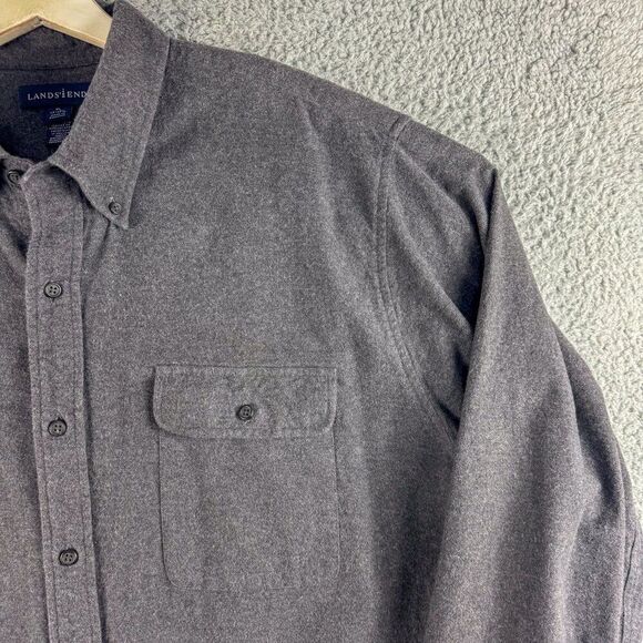 Lands End Flannel Shirt Mens XL Gray Chamois Casual Outdoor Camping Fishing - Picture 4 of 12